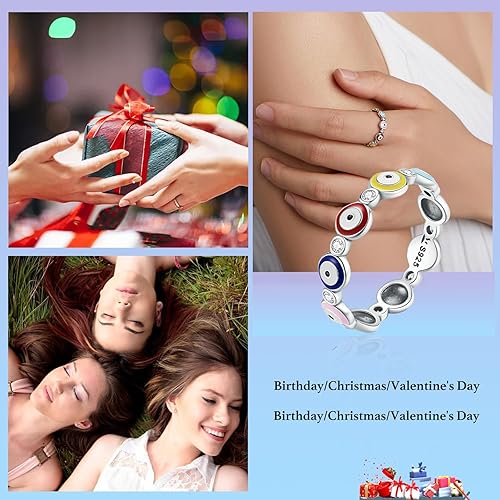 Miniatura 5 de Shysnow Anillo de mal de ojo para mujer, plata de ley 925, color azul, Hamsa, mal de ojo, esmaltado, con circonita cúbica, delicados ojos turcos,