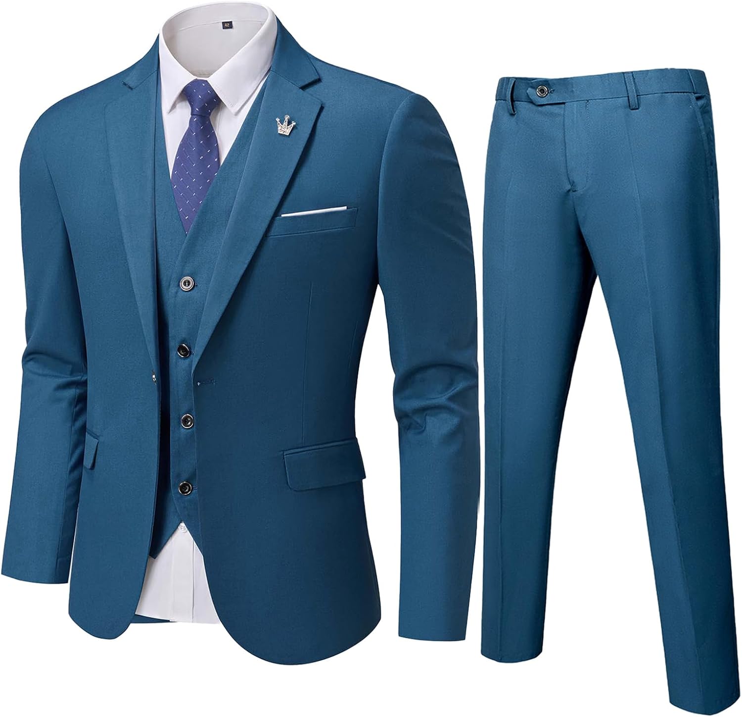 MY'S Men's 3 Piece Slim Fit Suit Set, One Button Solid Jacket Vest Pants... - Picture 103 of 138