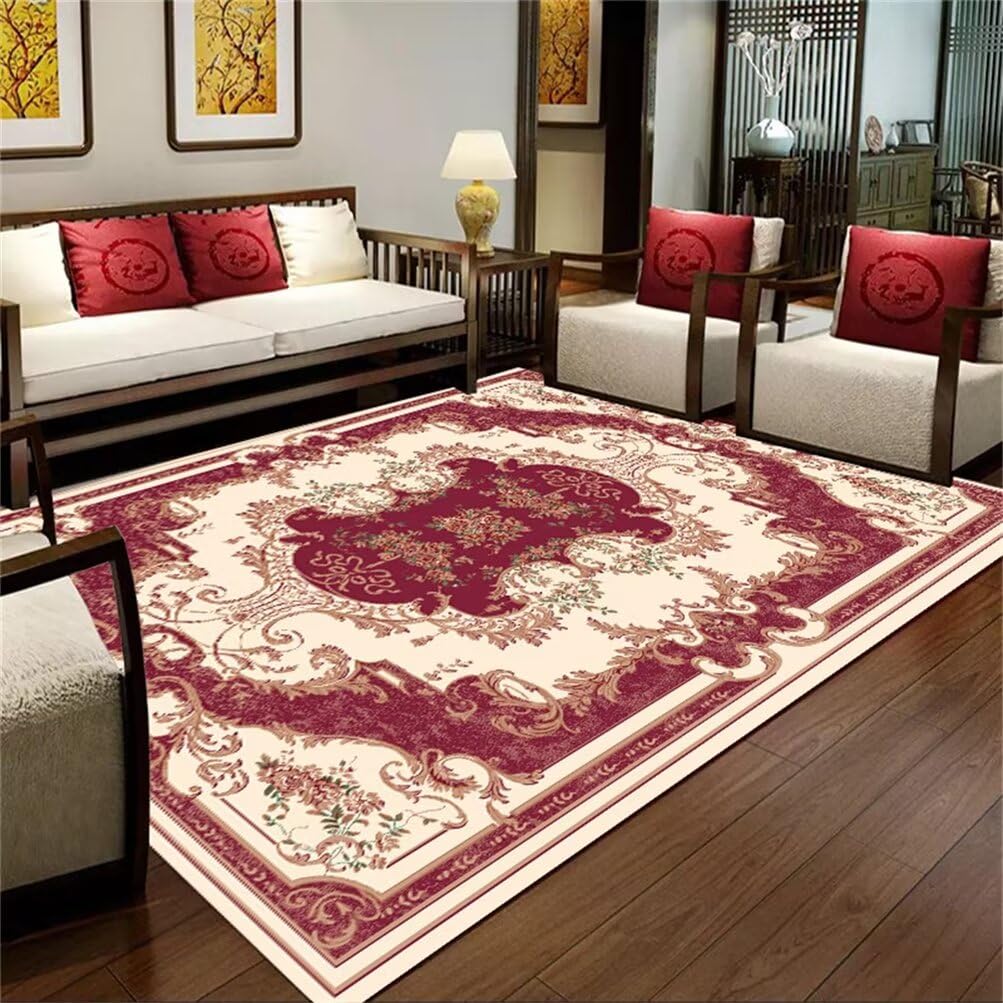 Grand tapis enfant rouge 70x140cm au motif floral vintage pour le salon