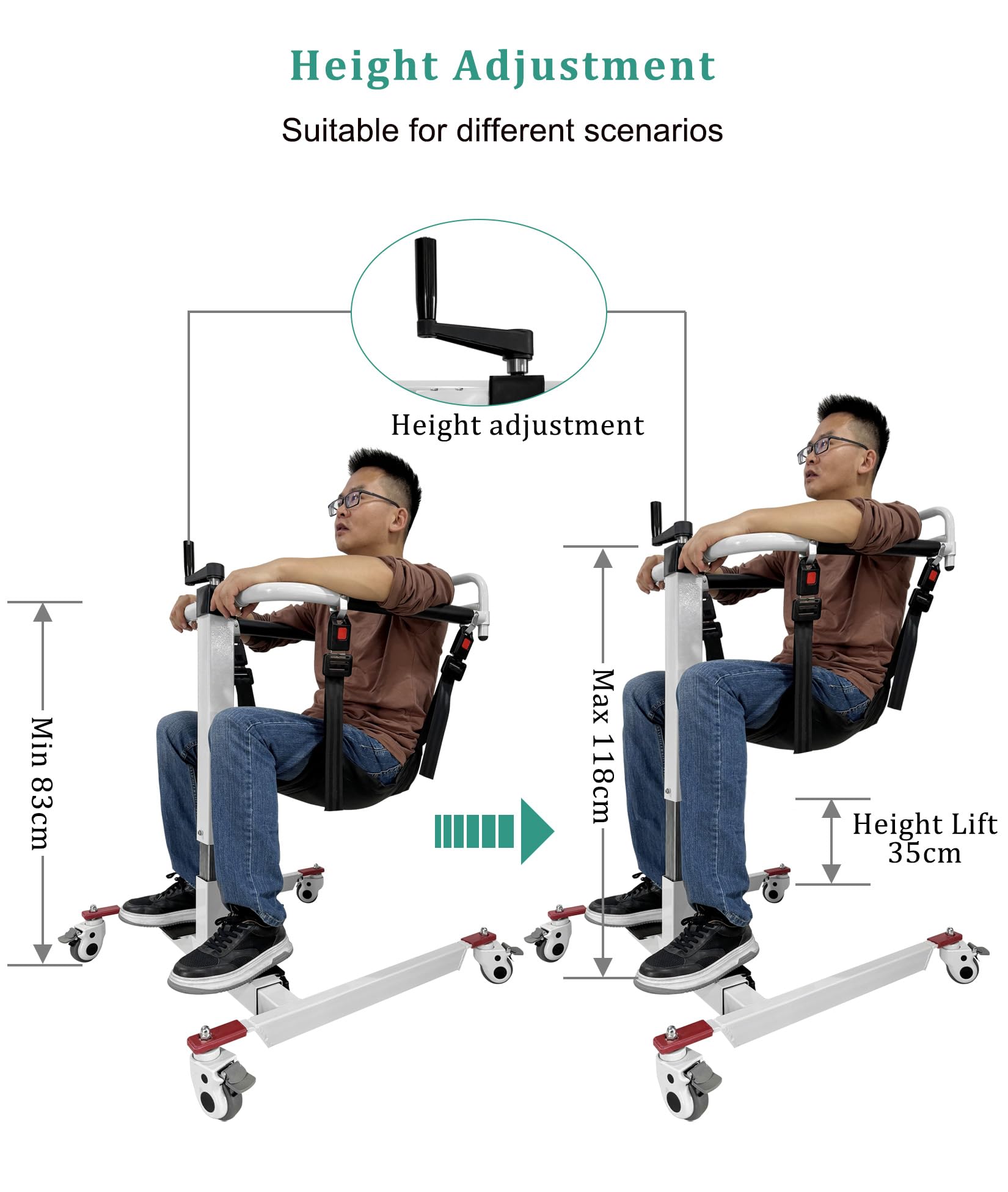 Silla de Traslado Portátil para Pacientes, Elevador de Silla de Ruedas a Coche para Personas Mayores, Elevador de Silla Plegable para Hogar, Elevador de Pacientes con Palanca Manual