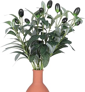 5Pcs Faux Olive Leaves Stems, 11 Inch Olive Branches Artificial Tree Tabletop Greenery Stems for ...