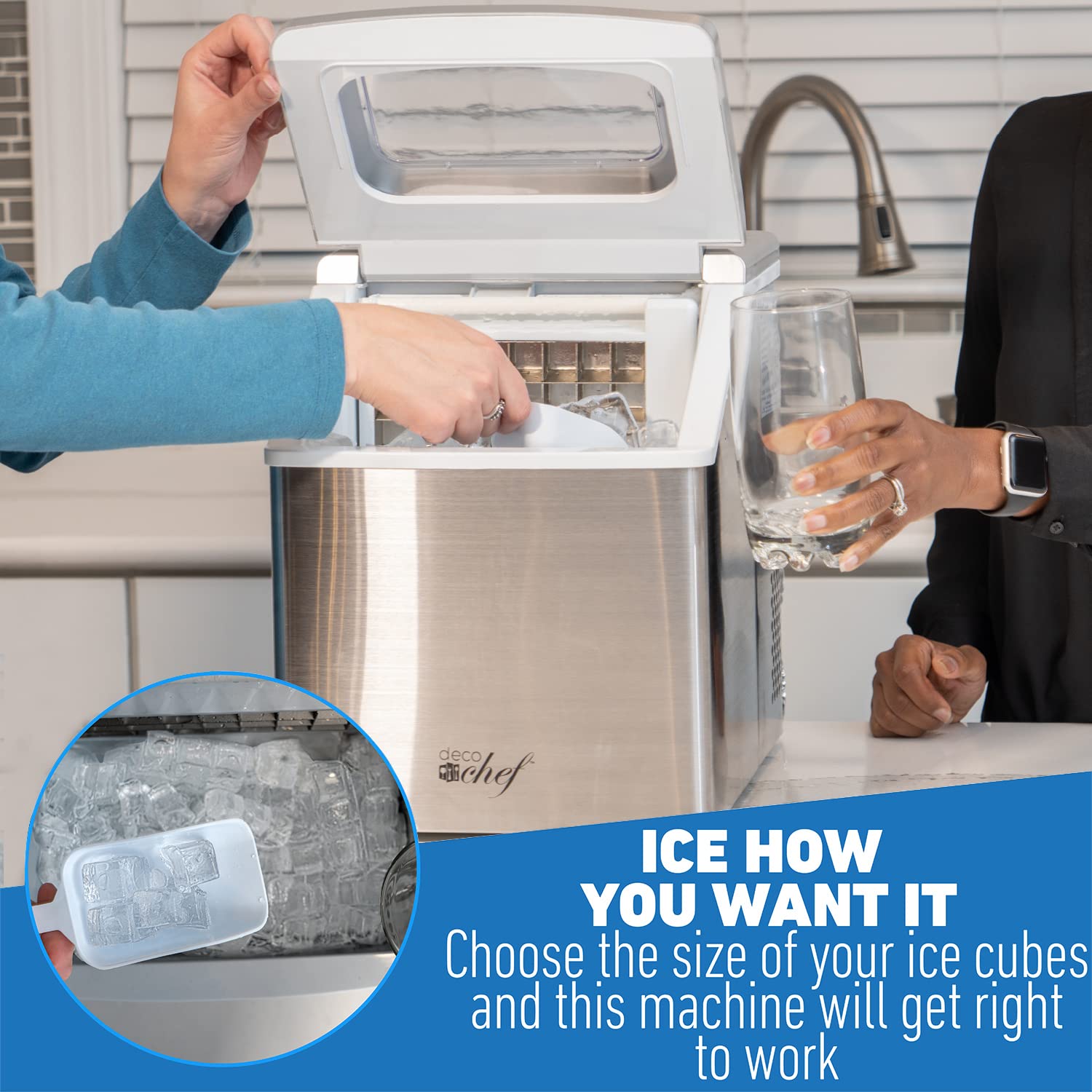 Deco Chef Countertop Ice Maker 40LB/24H, 24 Full Cubes Every 15 Minutes, Adjustable Size, Digital Control and Timer, Self-Cleaning, EZ Access Flip Lid, Scoop Included, Stainless Steel on Fridge.com