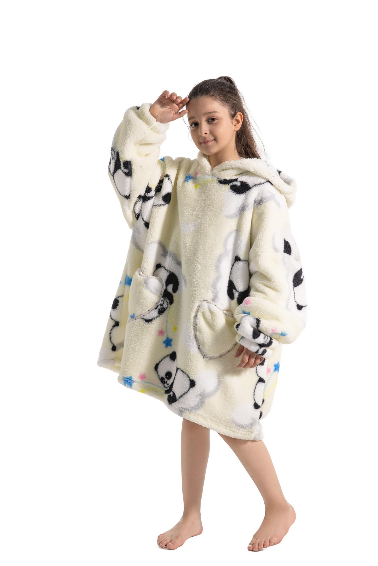 Bluza z kapturem, dla dziewcząt, bardzo duża bluza z kapturem, dla chłopców, z kapturem i kieszenią, koc polarowy z rękawami dla nastolatków
