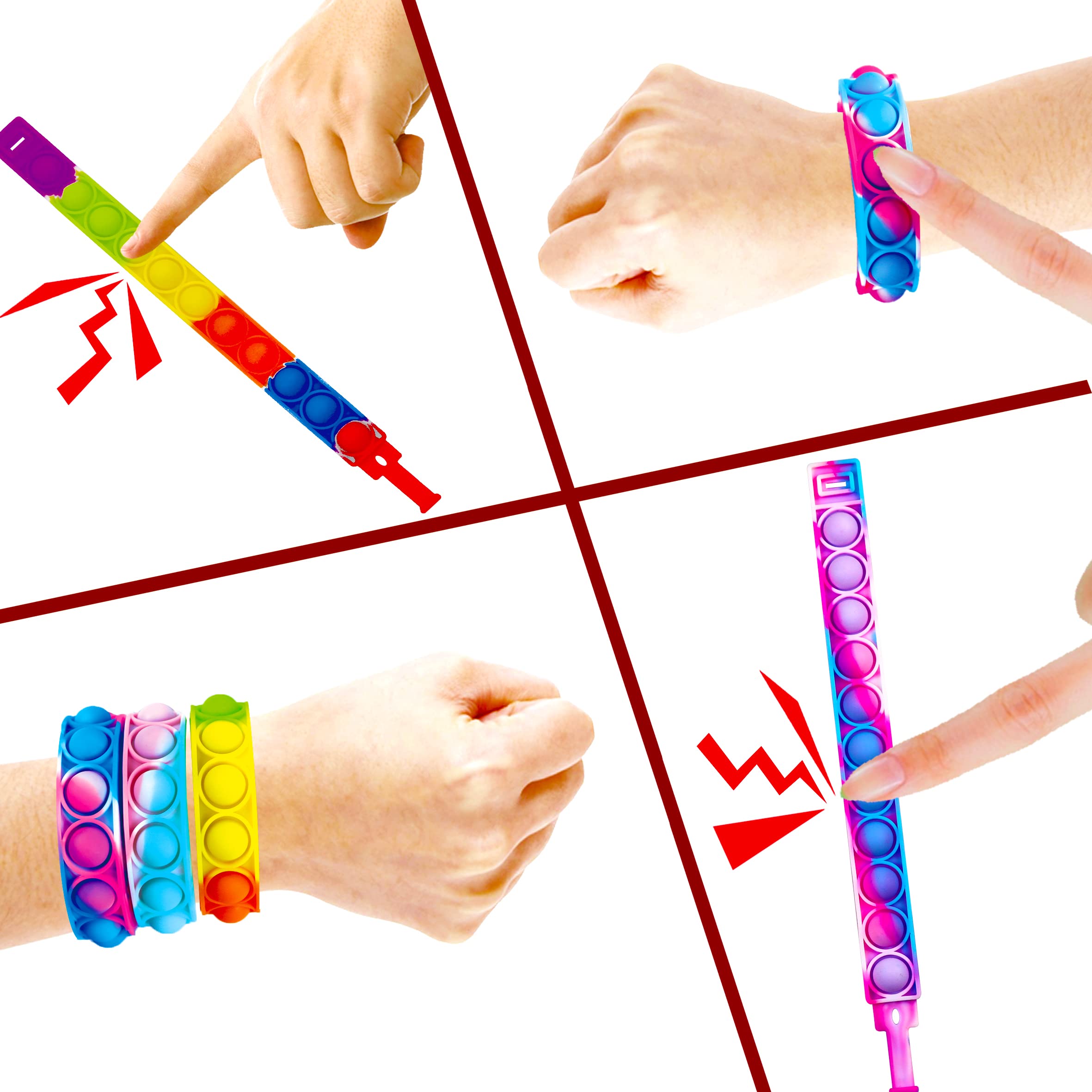 Steemjoey Set De 24 Bracelets Pop It – Silicone 22,5 Cm – Ajustables – Anti-Stress – Cadeau Enfant/Adulte – Multicolore