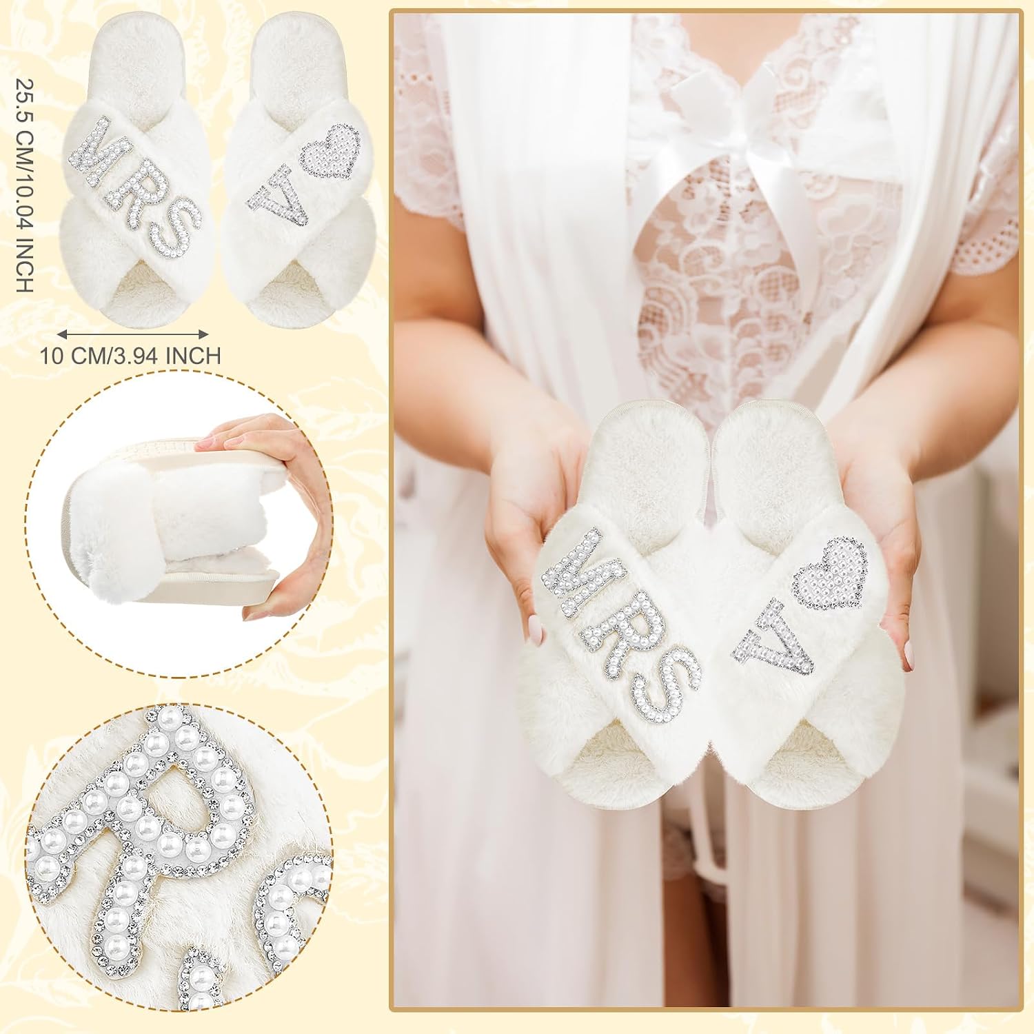 Xtinmee Personalized Initial Wedding Bride Slipper Mrs Pearl Letter Makeup Bag Bachelorette Party Bridal Shower Wedding Gifts(V)