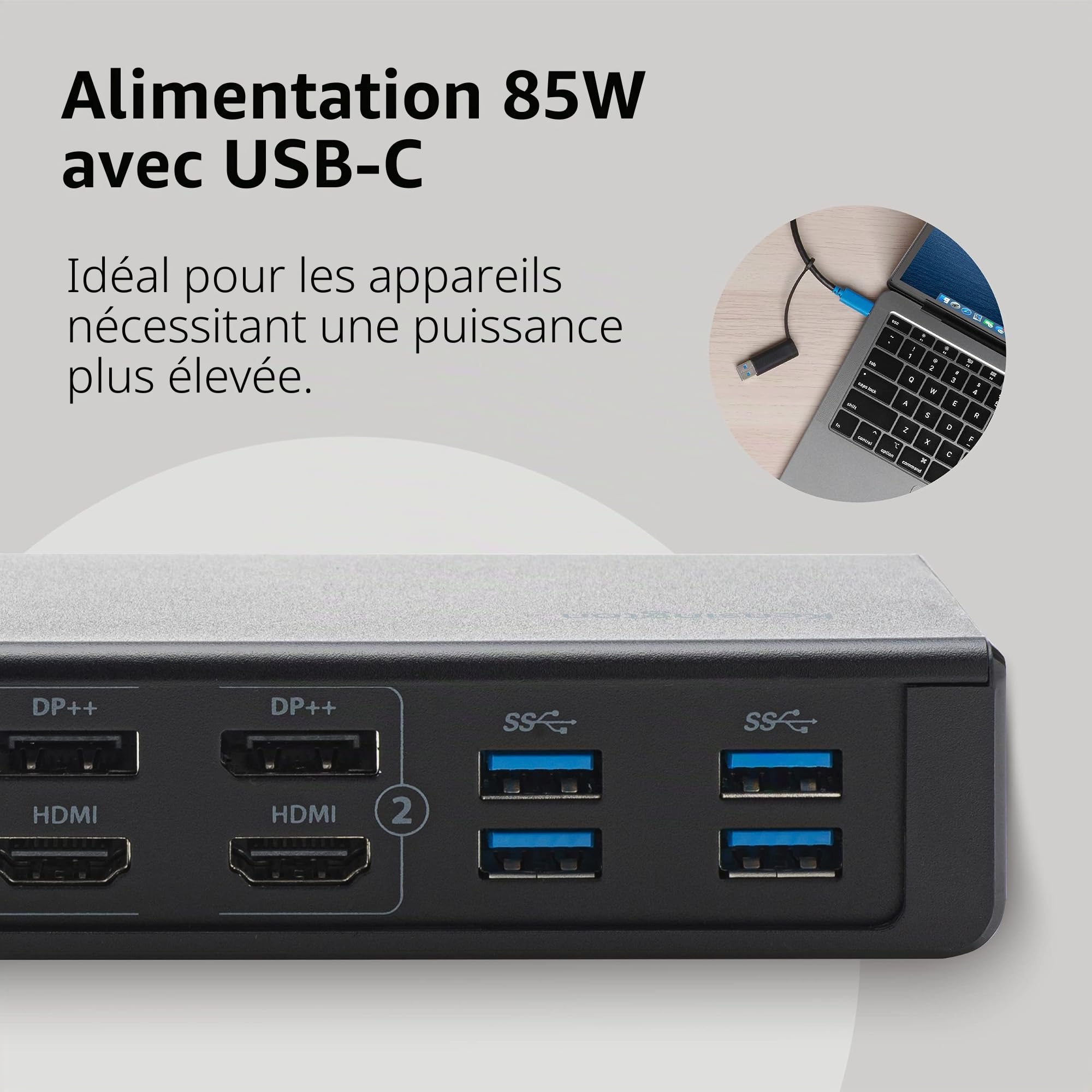 Station d'accueil Kensington USB C & USB 3.0 - SD4750P USB-C & USB 3.0 Double station d'accueil 4K avec adaptateur 135W - DP & HDMI - Win/Mac (K39105EU)
