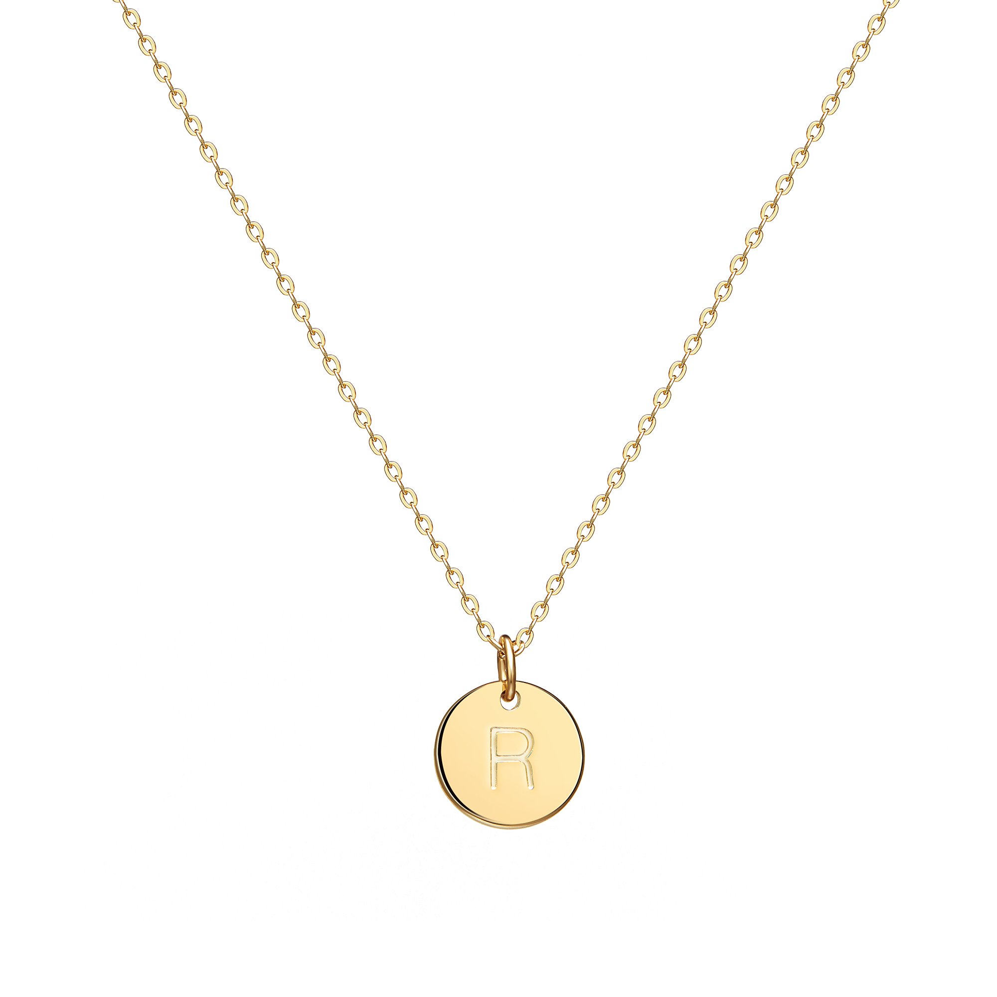 Valloey Rover Initial Necklaces for Women 14K Gold Plated Dainty Letter Necklce Round Coin Disc Pendant Double Side Engraved A-Z Necklace Personalized