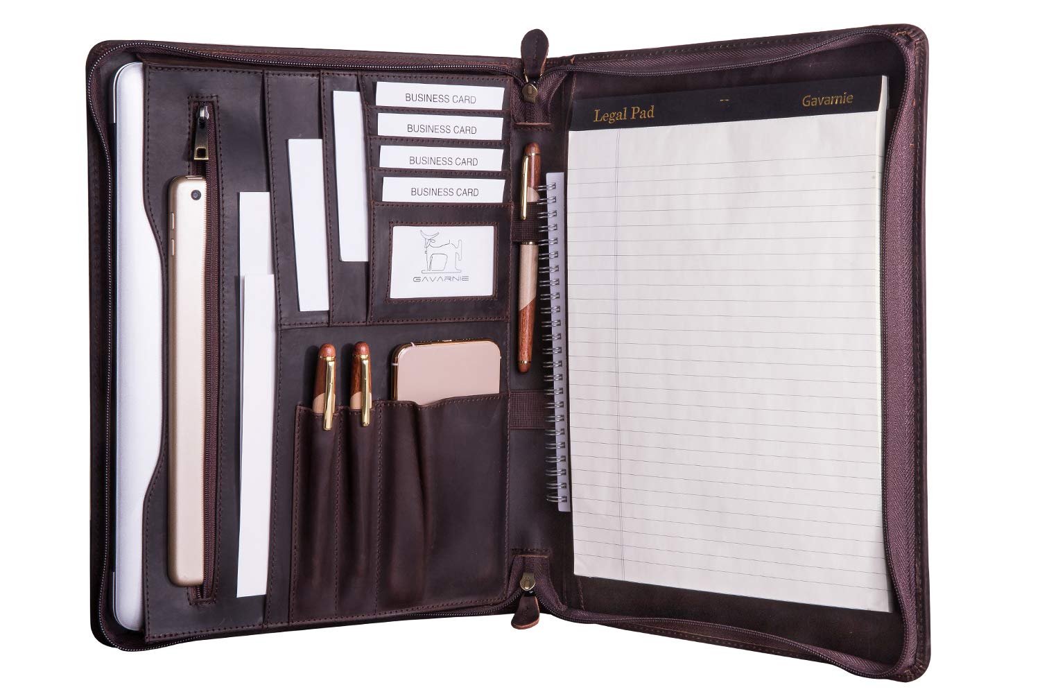 Gavarnie Genuine Leather Professioal Business Portfolio Padfolio Folder with Zipper for Men and Women,Work Portfolio for Letter Size Notepad, for