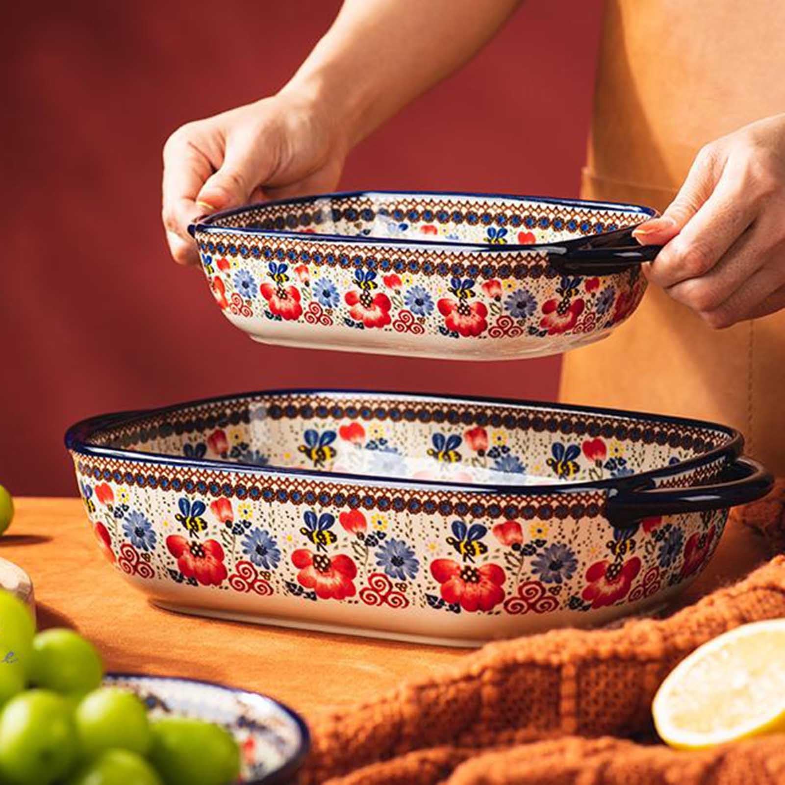 Sartenes para lasaña, Fuente de Horno Rectangular apilable con asa, 2 tamaños: 730 ml y 1900 ml, Paquete de 2(730ml)