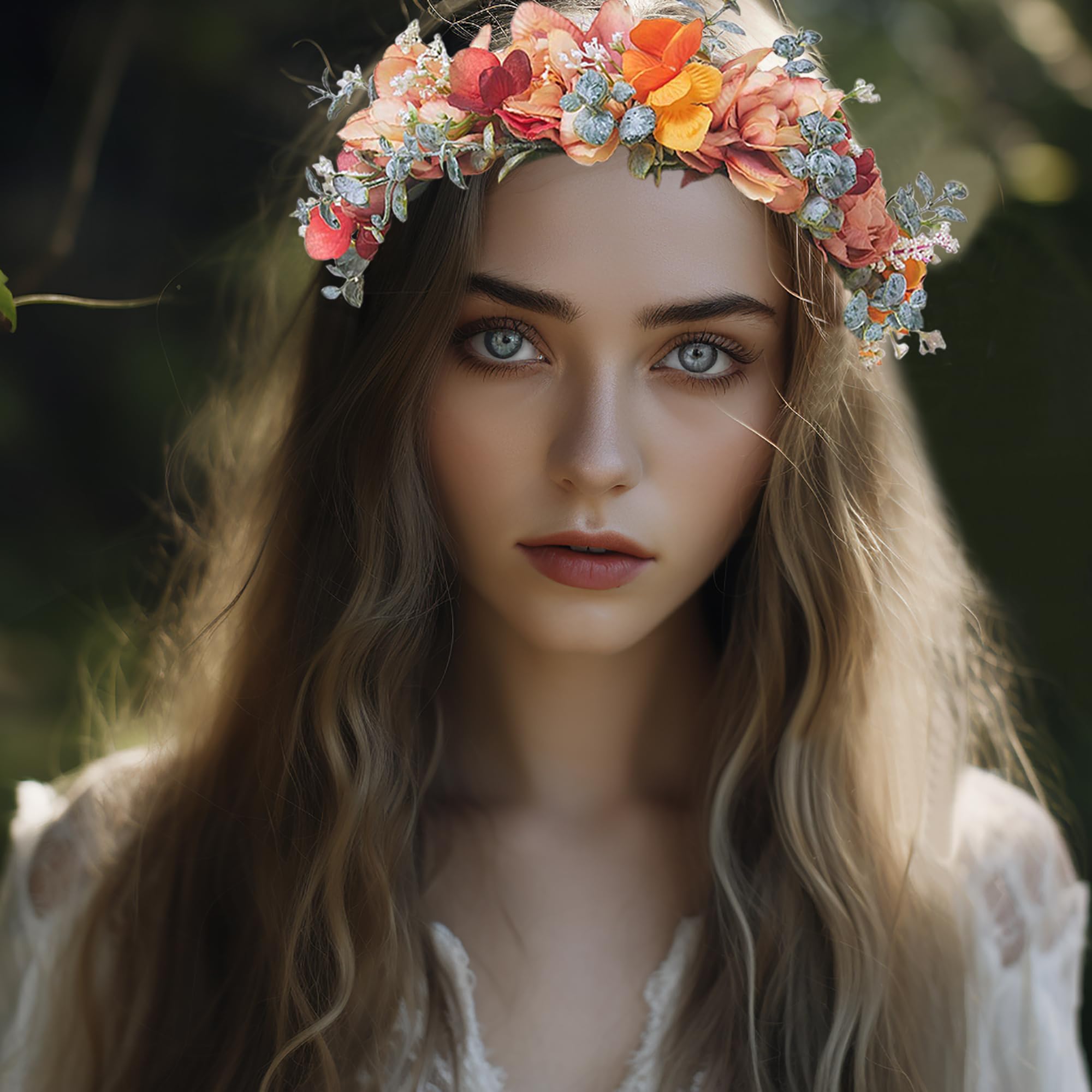 Frauen Floral Crown Mädchen Floral Stirnband Haar Kranz Blume Kopfschmuck Halo Boho Party Abschlussball Hochzeit Fotos Orange