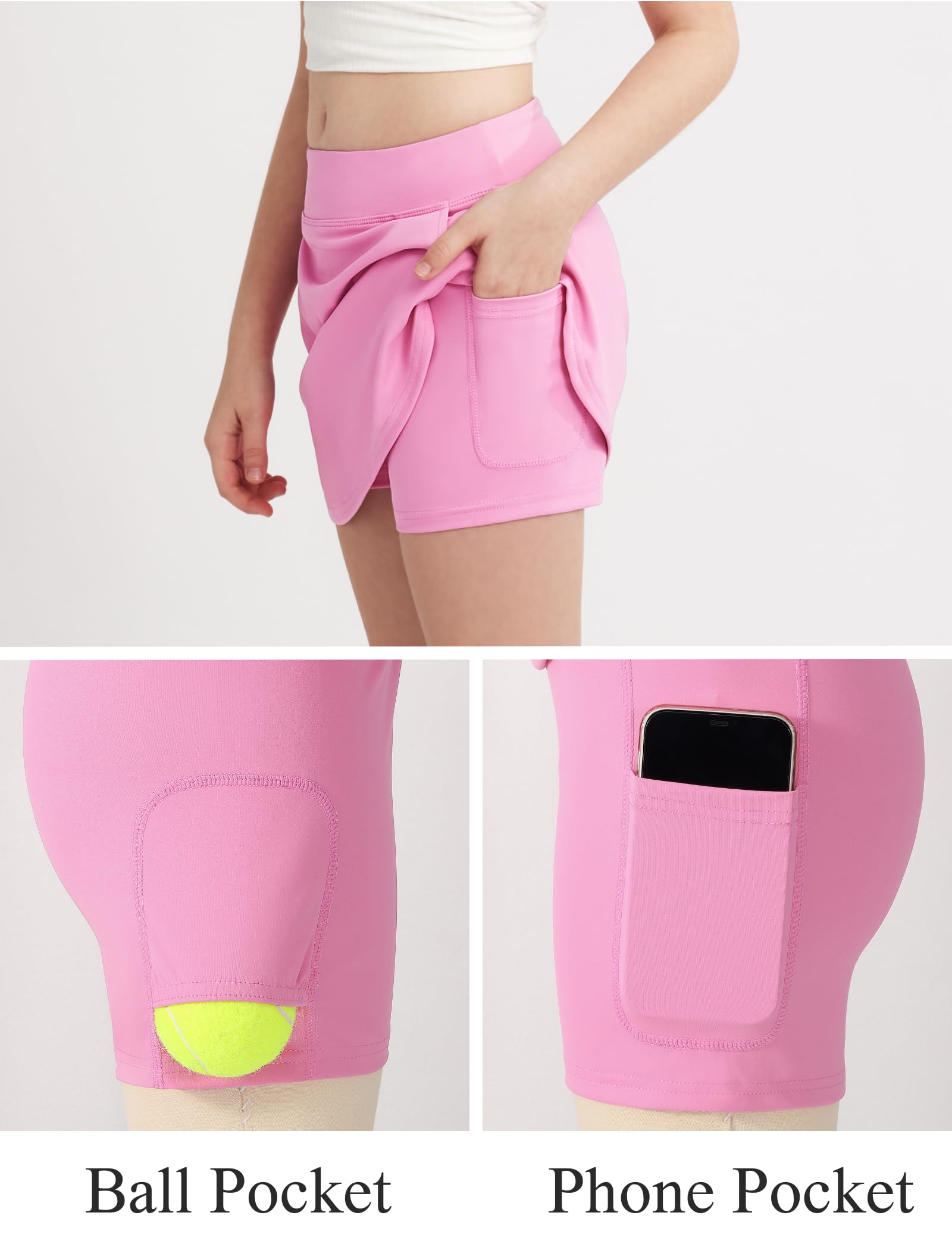 Weixinbuy Faldas de tenis para niñas con bolsillos laterales, pantalones cortos de cintura alta elástica para correr y golf