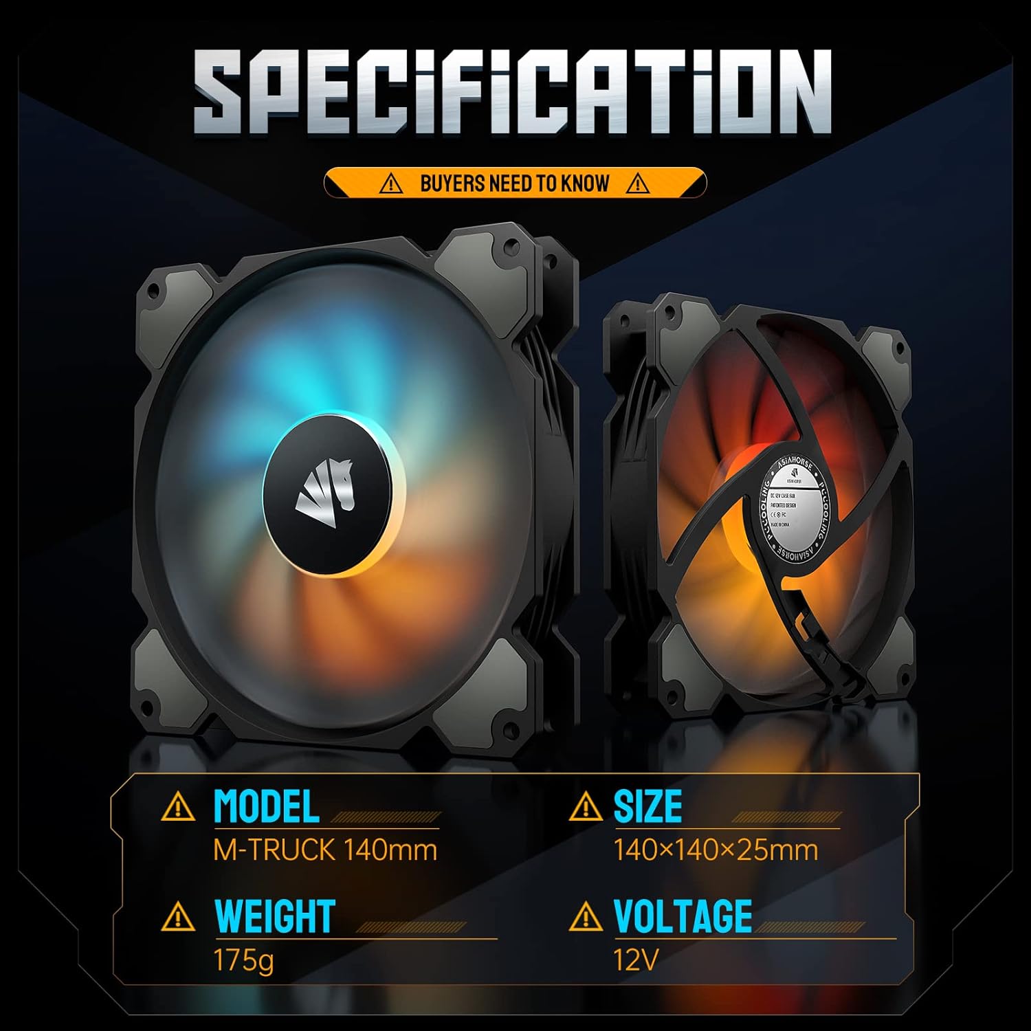 AsiaHorse 140mm Argb Pwm Fan,Triple Computer Case Fan with Advanced Hydraulic Bearing for Silent Operation Standard 140 mm Case Fan with 3 Pin Interface(3pack Black)