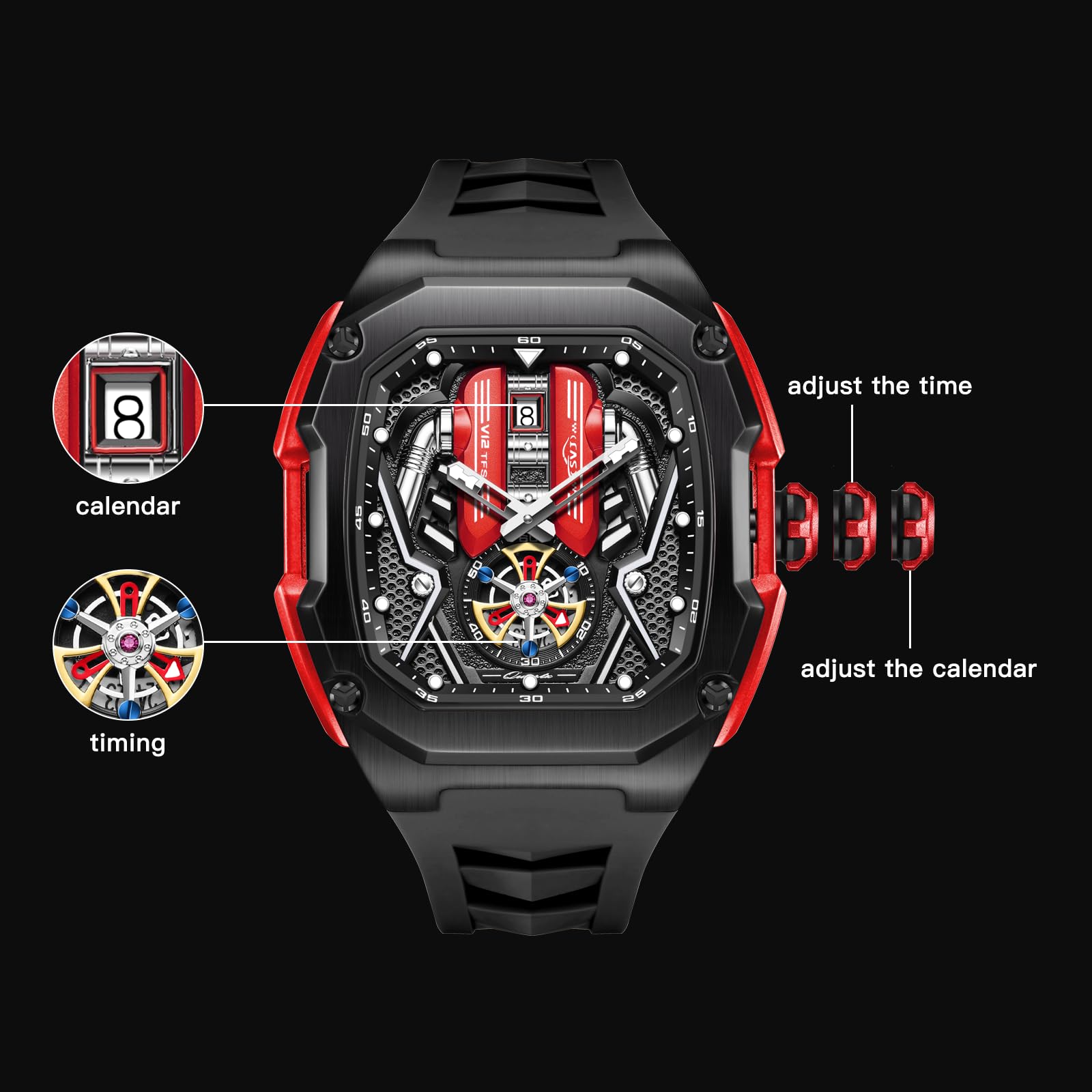Mens Watches, Wrist Watches Luminous Design, Big Face Fashion Quartz Black Watch 30ATM, Casual Watch for Men Unique Gifts for Men — view 3