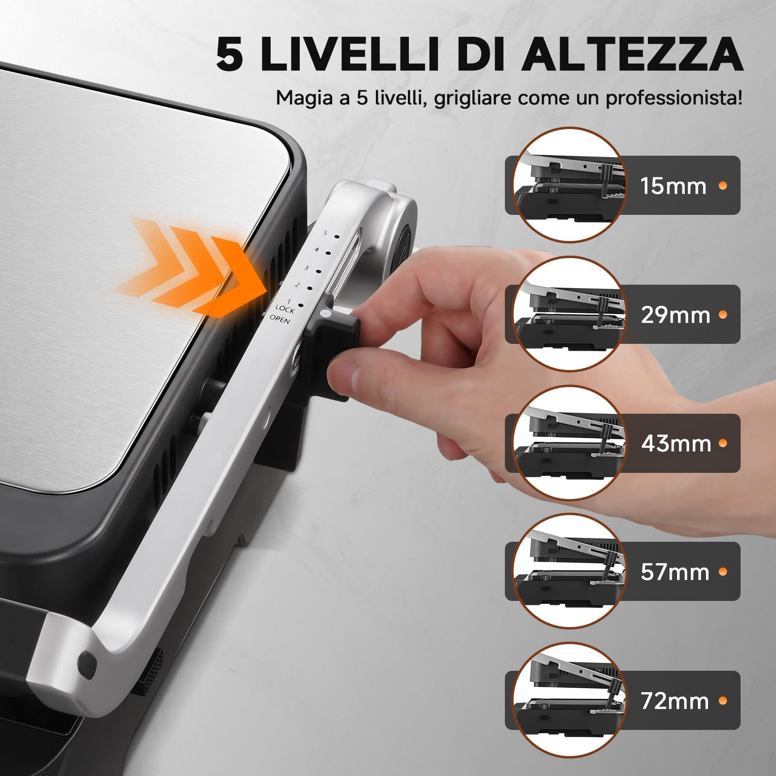 AMAZHEF Griglia Elettrica Multifunzione 6 in 1 con Sensore di Temperatura, Funzione Sear 280°C, Doppio Termostato Indipendente, Piastre Lavabili in Lavastoviglie, Waffeliera, Barbecue, Panini