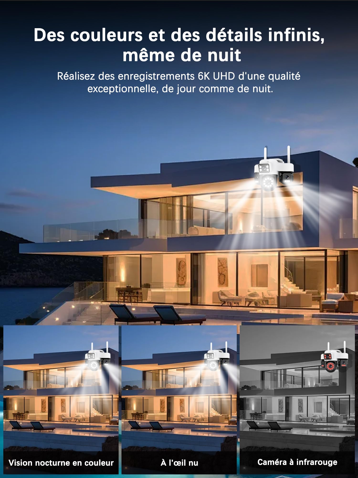 4G Camera Surveillance Exterieure sans Fil,AOV 24/7,Quatre objectifs/Camera Solaire/Batterie,4K caméras de Surveillance avec Carte SIM,Vision Vocturne,Alarme,Audio Bidirectionnel,Suivi Automatique