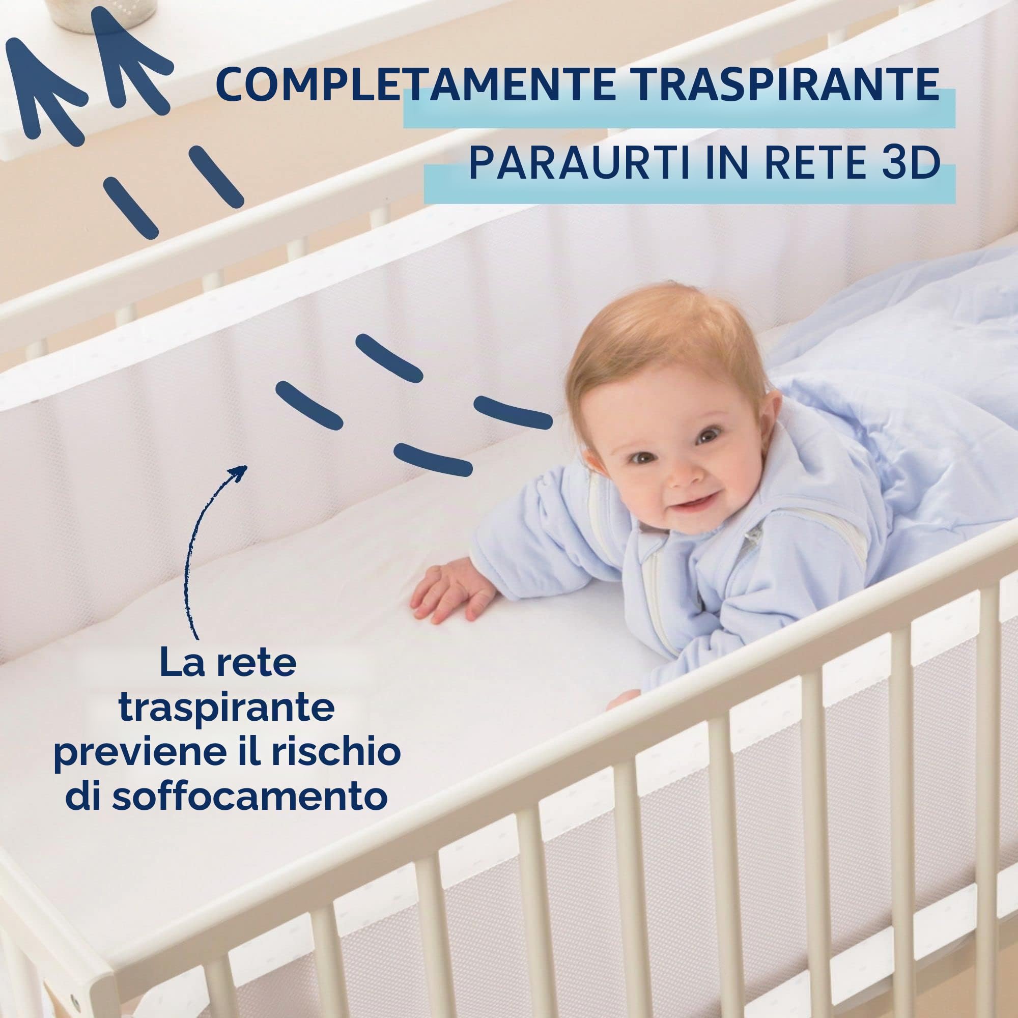Purflo Paraurti traspirante per lettino, alternativa sicura ai tradizionali paracolpi per lettino, lavabile in lavatrice e facile da installare, elementi essenziali per bambini, bianco morbido