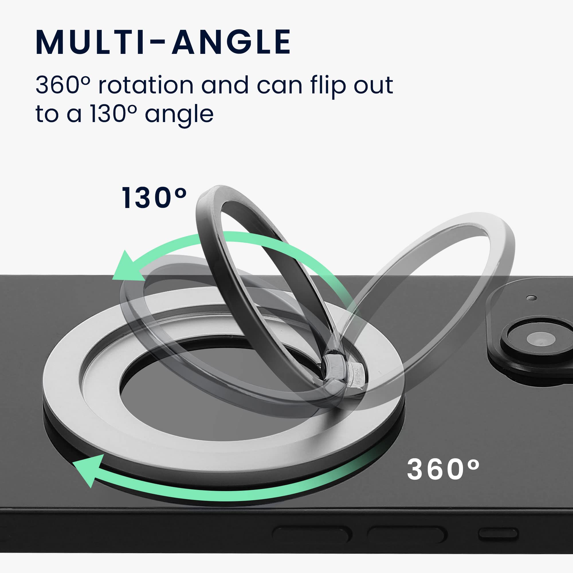 QTlier Anneau Support Magnétique Brillant Pour IPhone 15/14/13/12 - Poignée MagSafe Réglable 360° Amovible, Argent