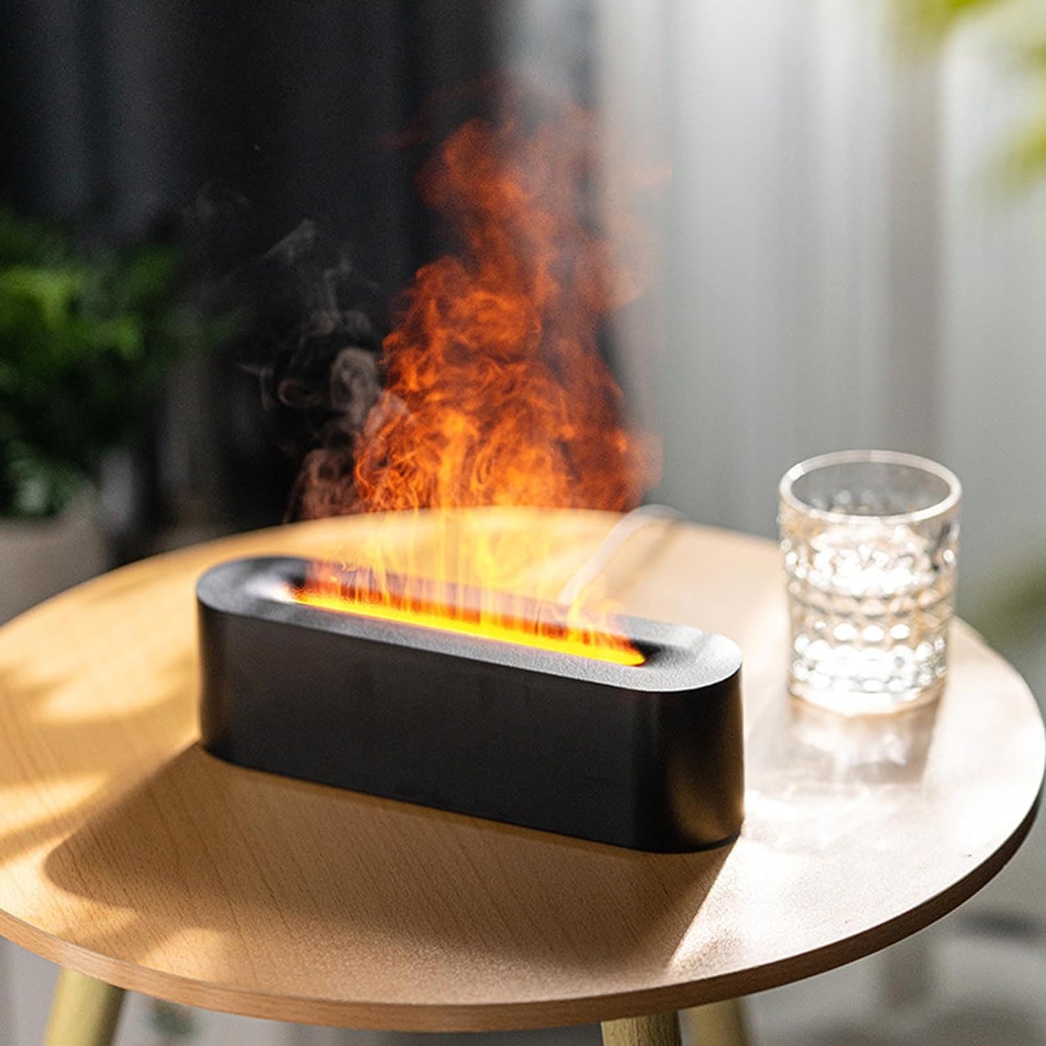 per Uso Domestico Diffusore di aromi d'Aria a Fiamma Colorata, diffusore di Olio Essenziale di Fiamma in ABS PP for la casa(Black)