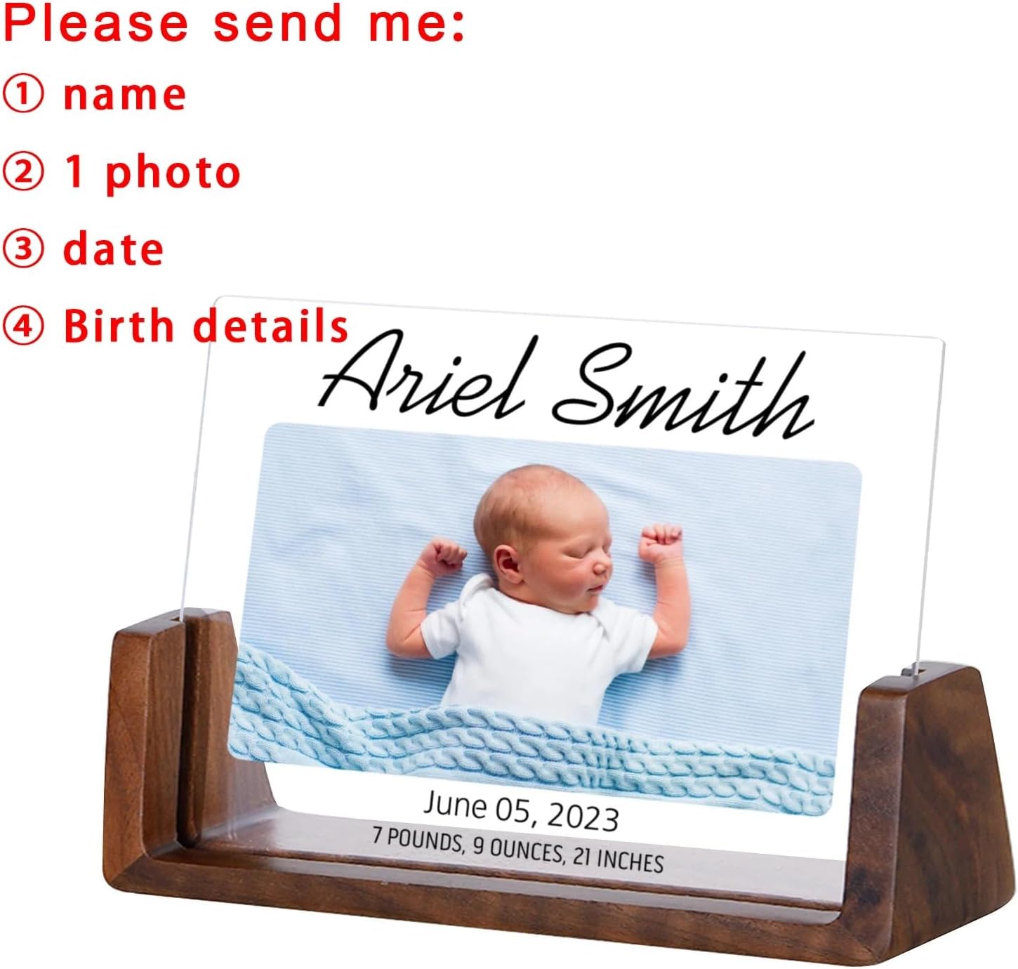 Personalized Newborn Picture Frame with Birth Details Nursery Decor Baby Shower Gifts for New Mom Dad Custom Photo Frame Display (Beech,220 * 45 * 65MM)