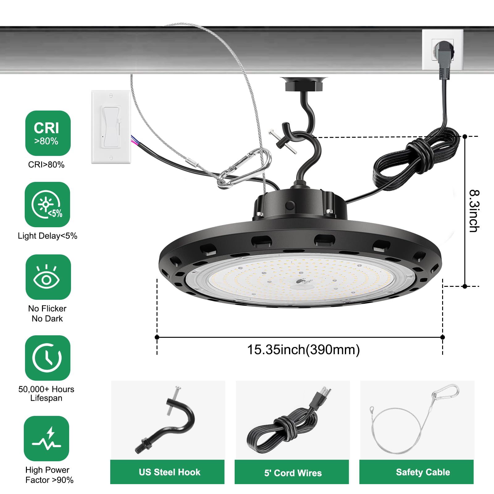 UFO LED High Bay Light 300W 4Pack High Bay Led Shop Lights 45 000LM 5000K Dimmable 6 Cable — view 3