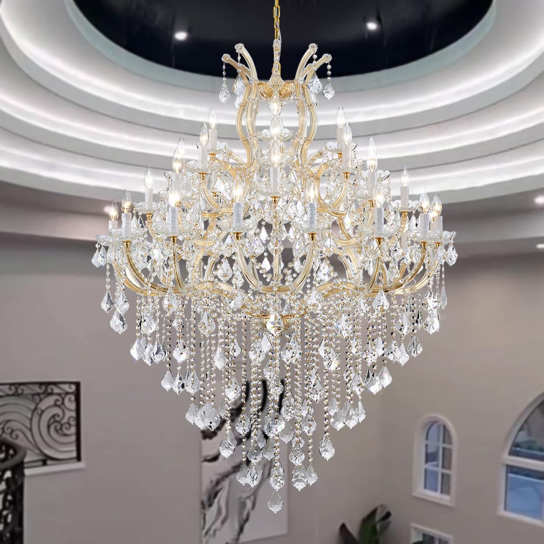 TMAFON Large Gold Chandelier Light Fixtures - 36 Lights, 4 Layers
