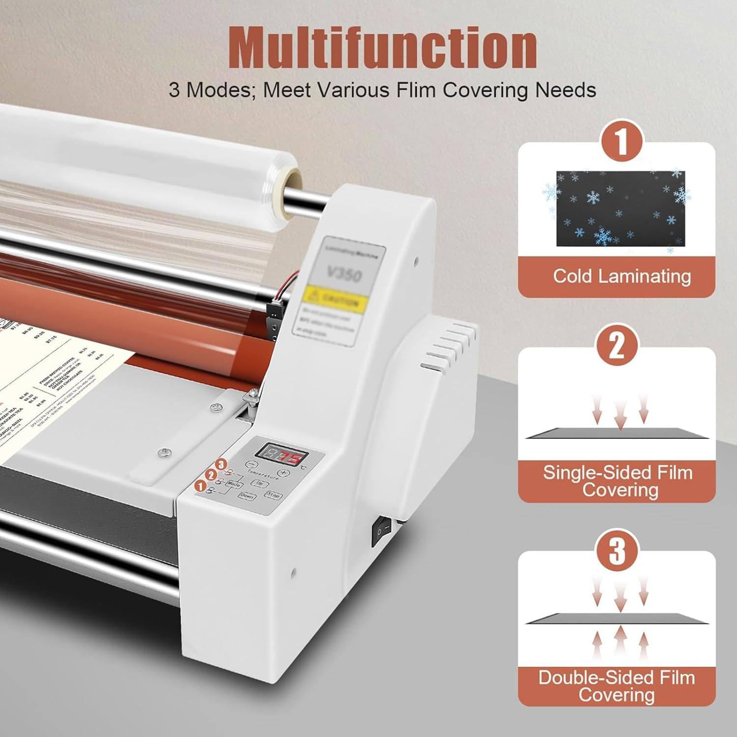A2 A3 A4 A5 Kalt-Heiß-Rollen-Laminiermaschine Ein Und Doppelseitige Thermolaminiermaschine Für Papierkarten,Holzfurnier,Pvc-Folie,Digitalanzeige,für Schule,Büro,Gewerbliche Nutzung,V480