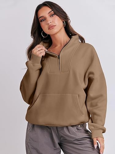 Miniatura 3 de ANRABESS Sudaderas de manga larga para mujer, forro polar de gran tamaño, media cremallera, sudaderas con capucha para adolescentes y niñas, suéter