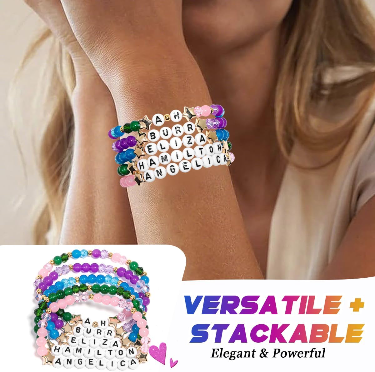 AICase for Hamilton Merch Gifts Crystal Inspired Bracelets 5 Pcs Stackable Stretch Friendship Beaded Bracelets Merchandise Jewelry Gifts for Fans Birthday Christmas Stocking Stuffers_3208 - Image 4
