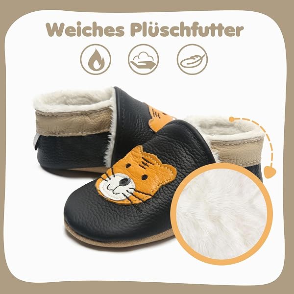 IceUnicorn Chausson Cuir Bébé Hiver Chausson Bebe Fourré Peluche Chaude Chausson Cuir Souple Bébé Fille Garçon Pantoufles Bebe - 3