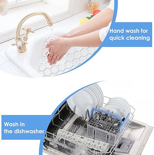 Miniatura 32 de Paquete de 2 tapetes de silicona para fregadero de 13.58 x 11.6 pulgadas, protectores para fregadero de cocina con drenaje central, rejilla Gris