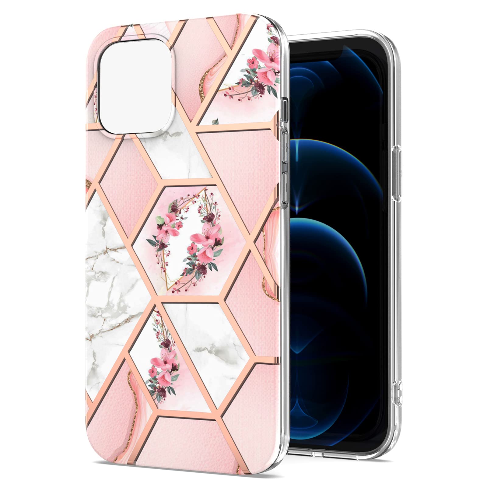 MIUOLV Shockproof Soft TPU Bumper Cover Skin Case Compatible with iPhone 13 Pro Max 6.7inch, Ultra Slim Thin Glossy Stylish Geometric Cover Soft Marble TPU Shockproof Scratch-Proof Phone Covers