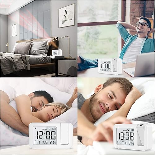 Miniatura 8 de Reloj despertador de proyección para dormitorios, reloj despertador digital con pantalla LED grande de 3.8 pulgadas y atenuador, proyector de 180,