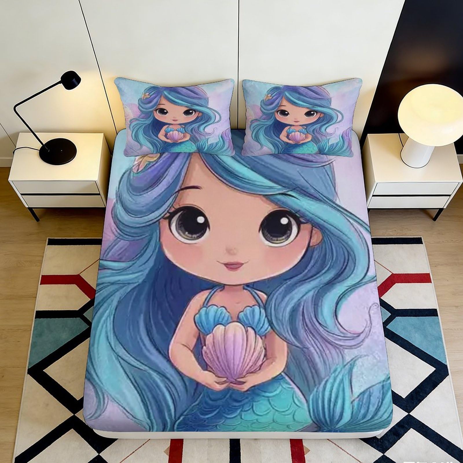 Pnayamiorkfel Style-4 3D Printed Mermaid Fantasy Fitted Sheet Microfiber Soft Decorative Ocean Dream Bed Cover For Bedroom Dorm Guest Room Mattress Protection 90X200x25cm