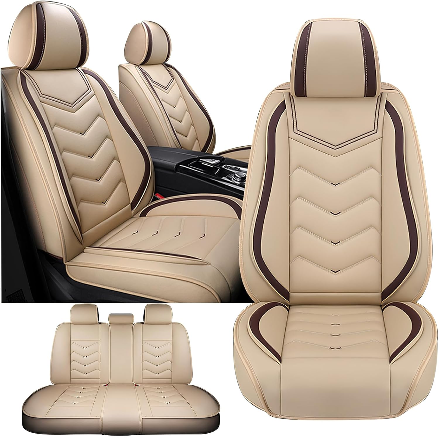 Fit for Toyota RAV4 2000-2026 Seat Covers, Waterproof and Wear Resistant Sports Seat Cover, Premium Nappa Leather Car Seat Covers.(Standard 5 Seats/Beige)