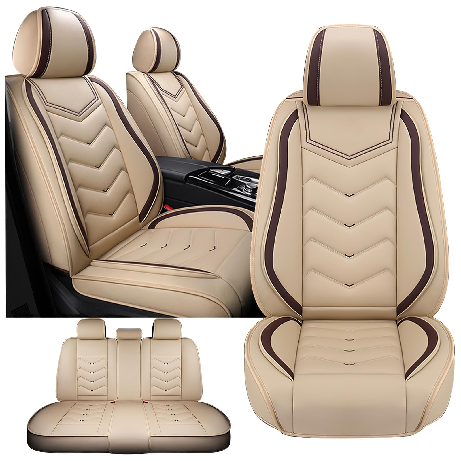 Fit for Toyota RAV4 2000-2026, Waterproof and Wear Resistant Sports Seat Cover, Premium Nappa Leather Car Seat Covers.(Standard 5 Seats/Beige)
