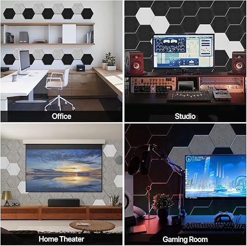 Miniatura 8 de Kuchoow Paquete de 12 paneles acústicos autoadhesivos insonorizados de pared de 12 x 102 x 04 pulgadas paneles de espuma de alta densidad a prueba