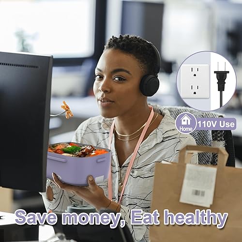 Miniatura 10 de WisaKey Lonchera eléctrica verde, calentador de alimentos de 60 a 80 W, para adultos, 12 V, 24 V, 110 V, portátil, para automóvil, camión, trabajo,