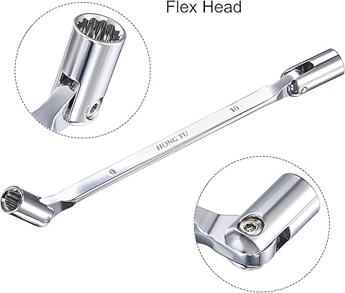 Miniatura 3 de uxcell Llave de cabeza flexible de 12 puntos, extremo de caja giratoria doble métrica de 0.315 in x 0.394 in, rotación CR-V de 180 grados para