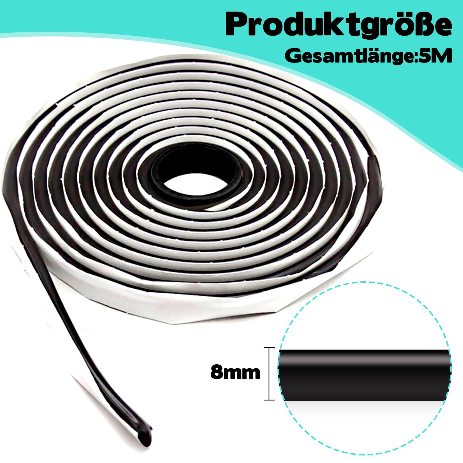 Butyl Round Cord Black, 8 mm x 5 m Butyl Rubber Tape, Waterproof Sealing Tape - Image 2