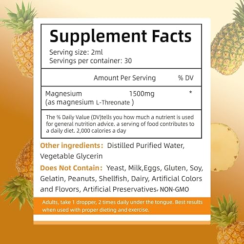 Miniatura 7 de Magnesio L-Threonate Gotas Líquidas Restaurar Salud Niveles de Magnesio Apoyo Cardiovascular Promover el Sueño Reconfortable Relajar Sabor Piña 2.0