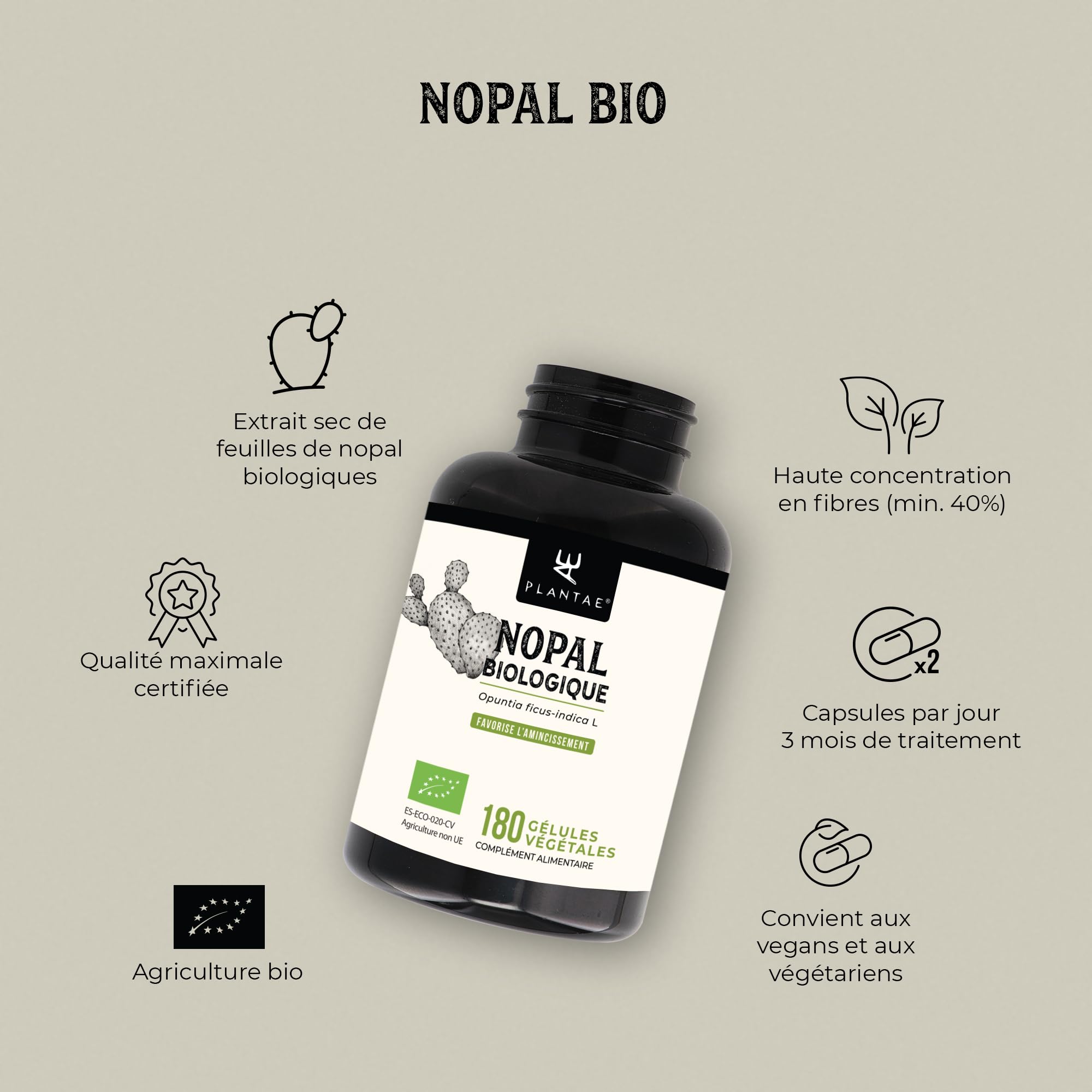 NOPAL BIOLOGIQUE * 470 mg / 180 gélules * Cardiovasculaire (glucose), Digestion, Poids (bruleur de graisse, coupe-faim, minceur)