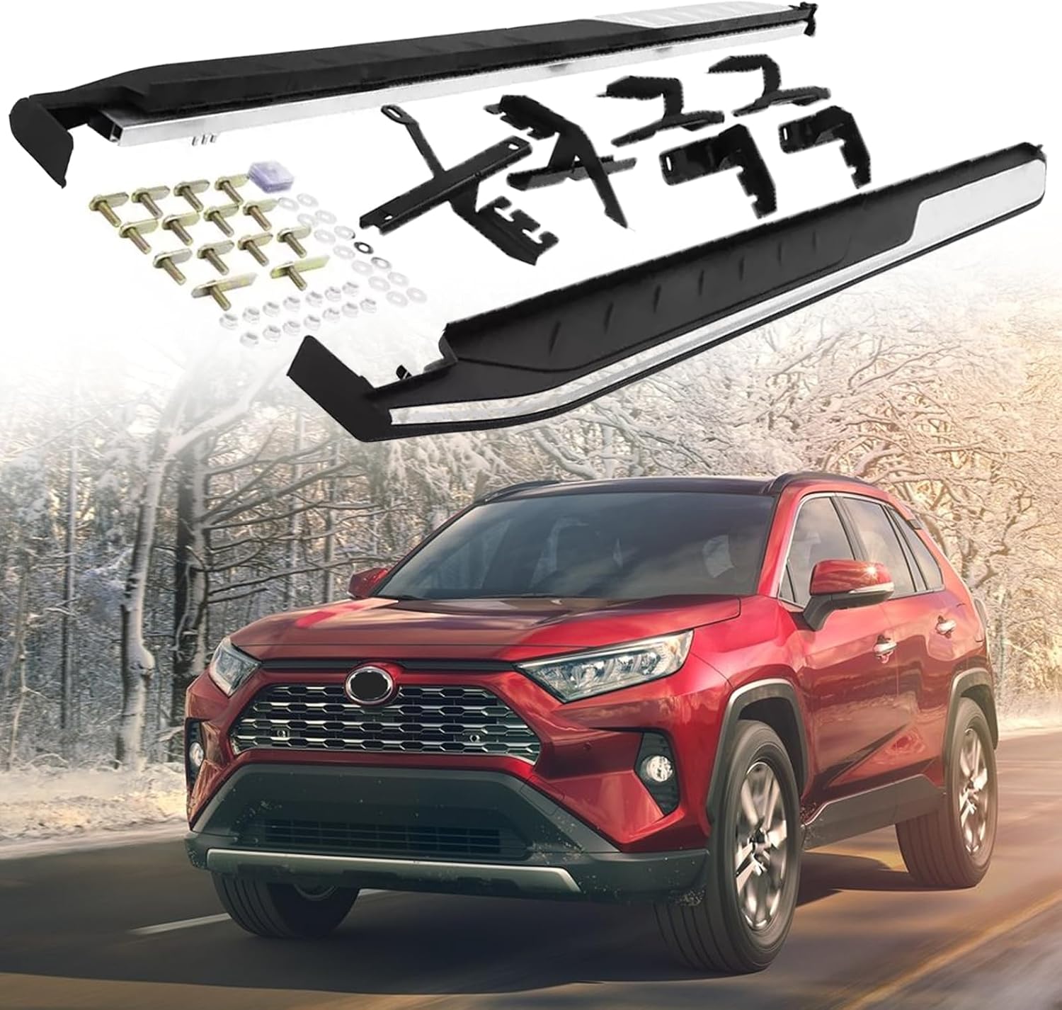 Side Steps Running Boards Fits Toyota RAV4 2019 Aluminum Nerf Bars 2PCS w/Brackets Protector