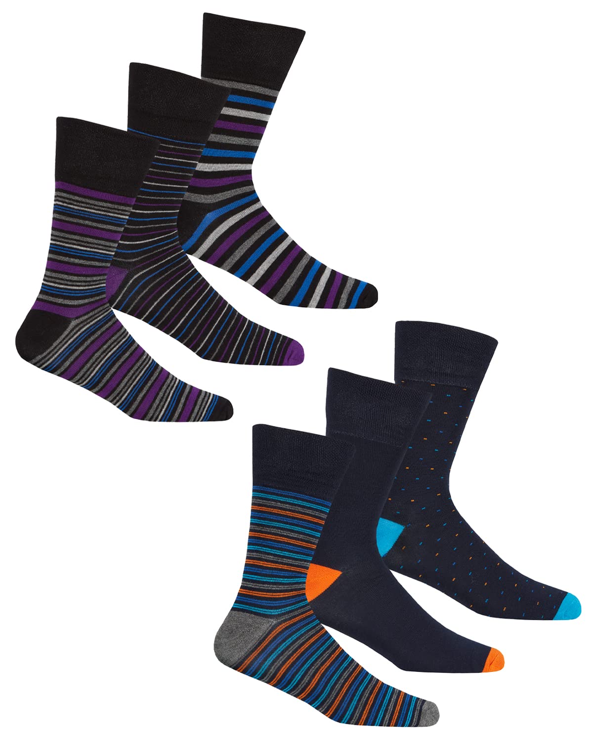 Undercover 6 Pairs Mens Bamboo Comfort Fit Socks 40B540 Stripe Mix
