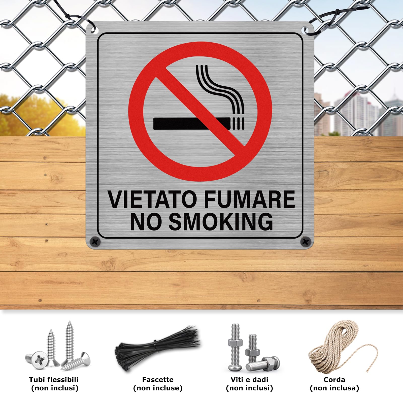 2 Cartello Targa Vietato Fumare Divieto Sicurezza Segnaletica, Segnale Alluminio Autoadesivo 15X 15 CM