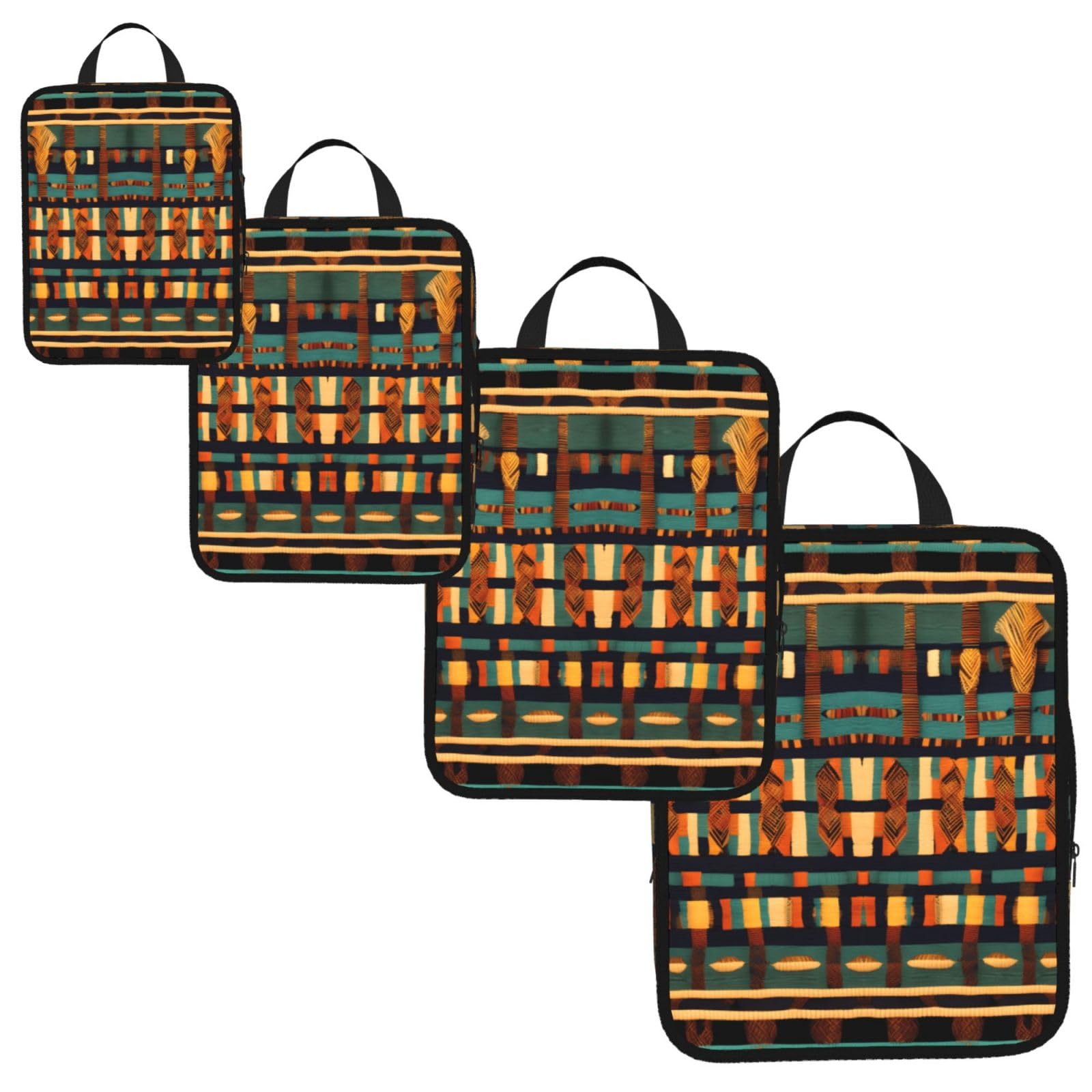 African Classic Weave Print 4 Set Compression Packing Cubes for Suitcases,Expandable Storage Bags Organizers