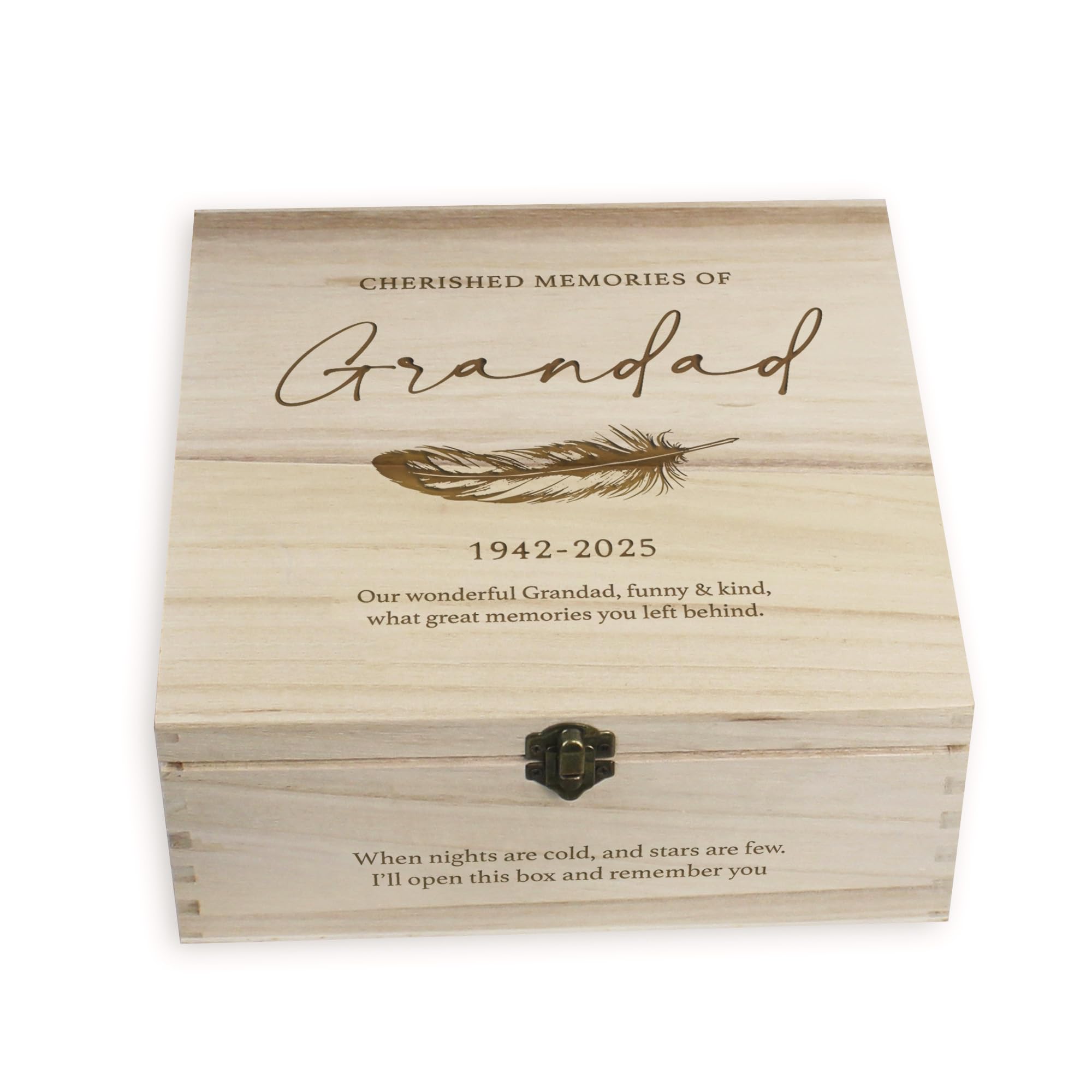 eBuyGB Personalised Wooden Memorial Keepsake Box, Dad Grandad Remembrance Box, Memory Box, In Loving Memory, Bereavement Gift, Memorial Box in 6 Sizes (32cm Square)
