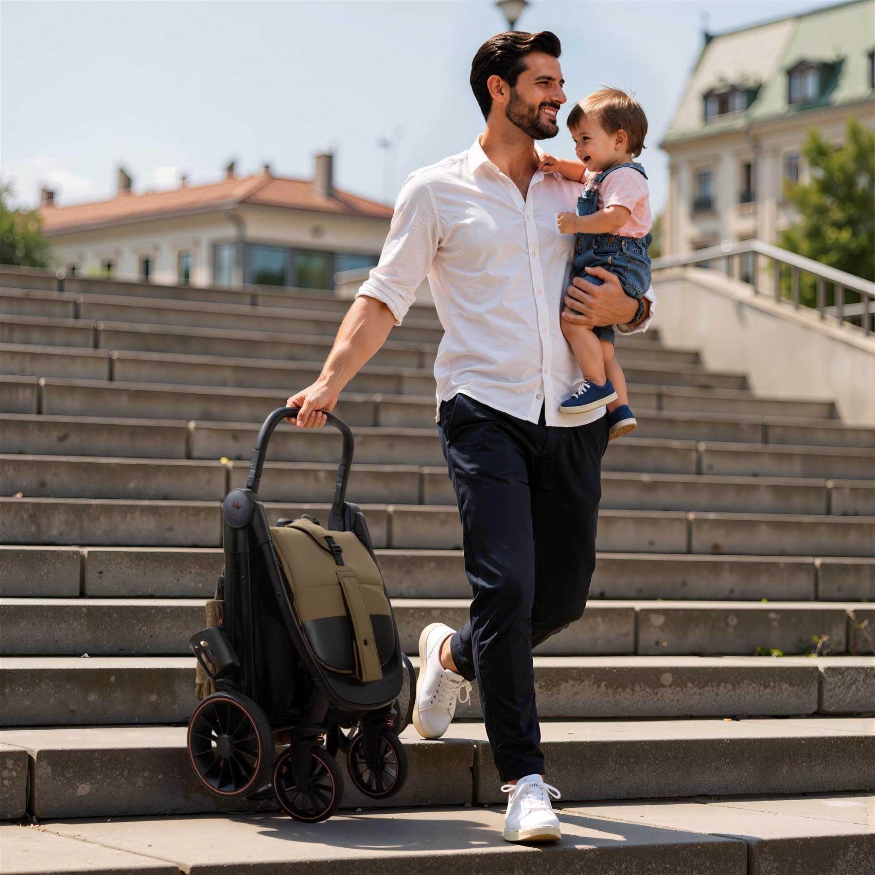 Babylux Passeggino Leggero da Viaggio ROMBO con Funzione Reclinabile, Onyx | Passeggino Pieghevole, Manubrio Telescopico, Ripiegabile In Modo Compatto, Borsa Per Pannolini E Viaggio E Altri Accessori