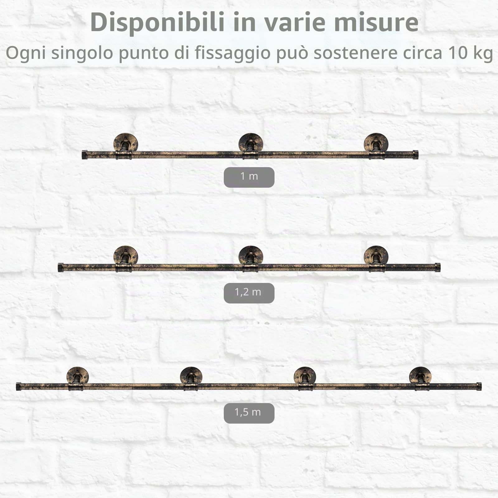 TANiCE Maniglione in Ottone per Scale Corrimano Antiscivolo in Acciaio con Tubo Industriale Supporto Robusto per Interni ed Esterni Installazione Facile per Bambini e Anziani (Bronzo 1,5m)