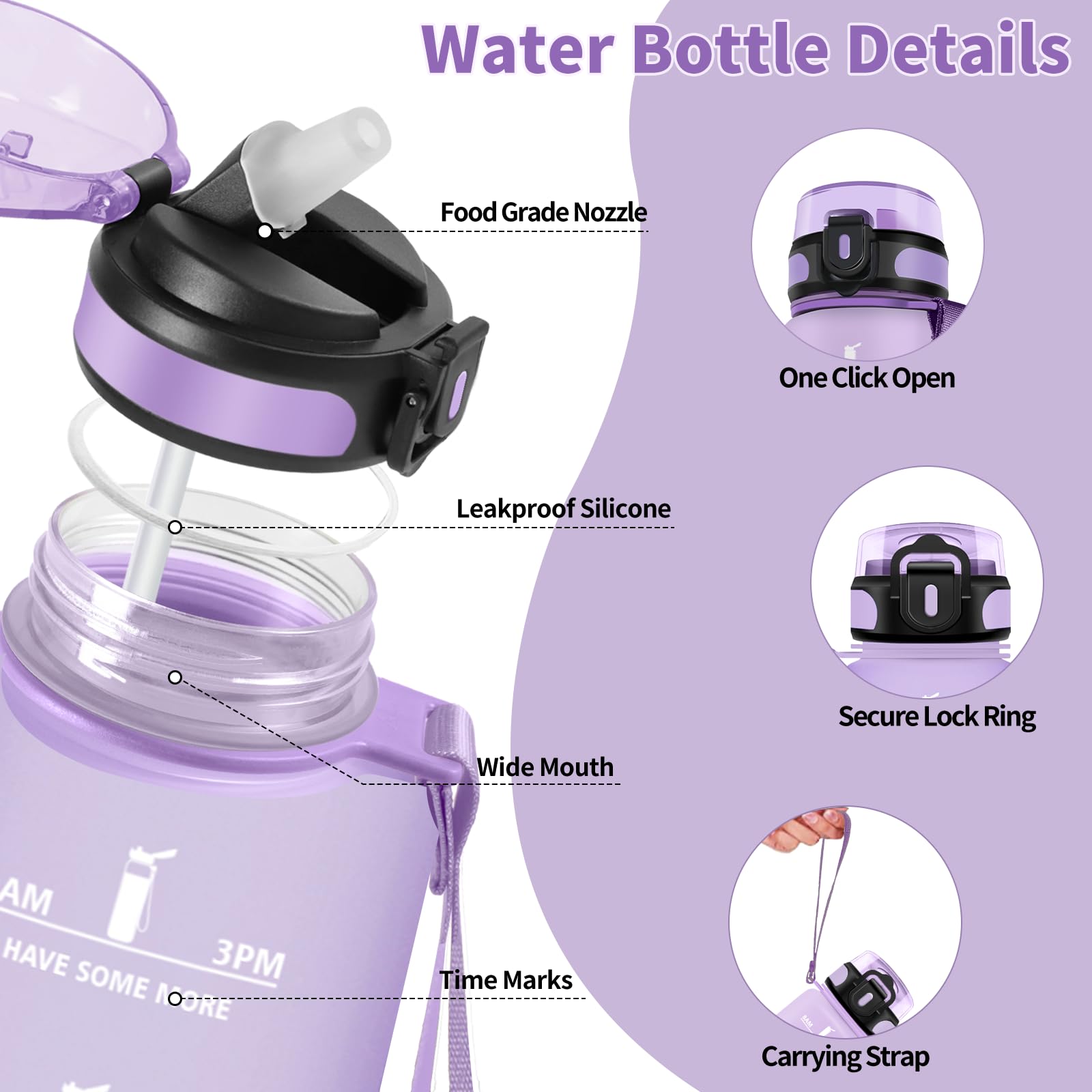 Motswedi Borraccia 500/1000/1500ml, a Prova di Perdite, Borraccia con Cannuccia, Reutilizables, Borraccia Palestra, Senza BPA, Borraccia Motivazionale per Scuola, Palestra, Ufficio, Running, Ciclismo