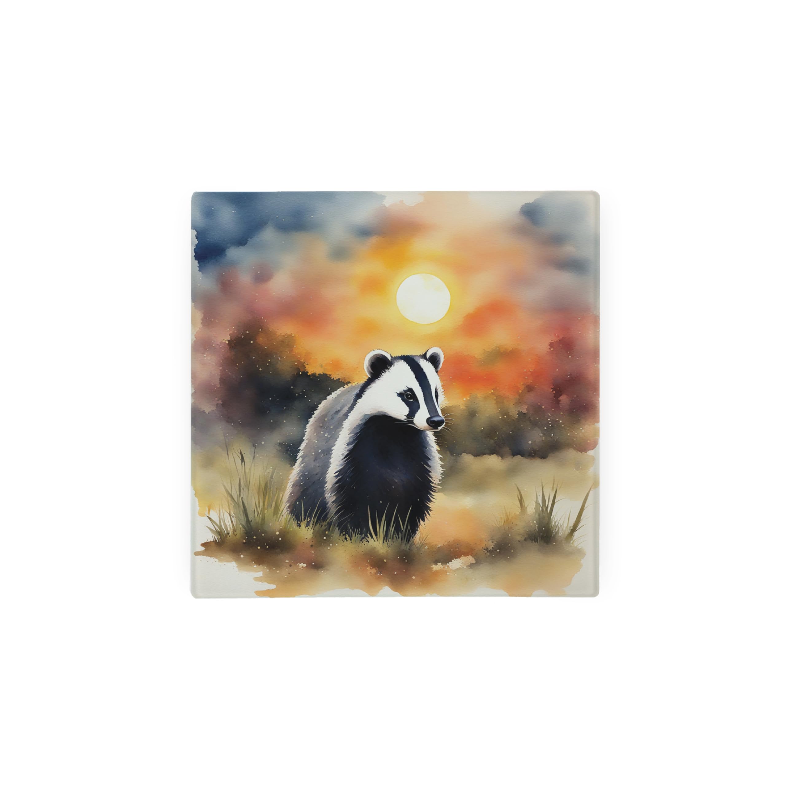 Badger Hot Pot Stand Trivet - British Wildlife Art Glassware Gift/Present - Kitchen Chopping/Cutting Board Worktop Protector with Non-Slip Feet 20cm x 20cm (8" x 8")